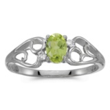 Certified 10k White Gold Oval Peridot And Diamond Ring 0.42 CTW