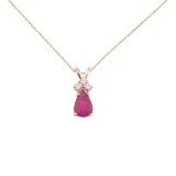 Certified 14K Yellow Gold Pear Shaped Ruby and .05 ct Diamond Pendant