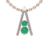 1.70 Ctw Emerald And Diamond I2/I3 14K Rose Gold Necklace