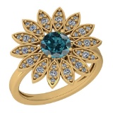 1.23 Ctw Treated Fancy Blue And White Diamond SI2/I1 14K Yellow Gold Vintage Style Halo Ring