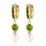 4.3 CTW 14K Solid Gold Huggie Earrings pearl Peridot