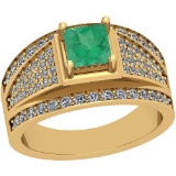 1.02 Ctw Emerald And Diamond I2/I3 14K Yellow Gold Vintage Style Ring