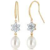 9.01 CTW 14K Solid Gold Fish Hook Earrings Diamond, Aquamarine pearl