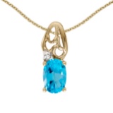 Certified 14k Yellow Gold Oval Blue Topaz And Diamond Pendant