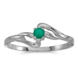 Certified 10k White Gold Round Emerald Ring 0.09 CTW
