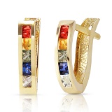1.3 Carat 14K Solid Gold Huggie Earrings Multicolor Sapphire