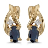 Certified 14k Yellow Gold Oval Sapphire And Diamond Earrings