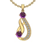 1.23 Ctw VS/SI1 Amethyst And Diamond 10K Yellow Gold Vintage Pendant