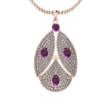Certified 4.76 Ctw I2/I3 Amethyst And Diamond 14K Rose Gold Pendant