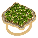 5.26 Ctw Peridot And Diamond I2/I3 10K Yellow Gold Vintage Style Ring