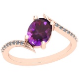 0.87 Ctw Amethyst And Diamond I2/I3 14K Rose Gold Vintage Style Ring