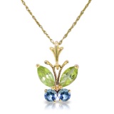 0.6 Carat 14K Solid Gold Butterfly Necklace Blue Topaz Peridot