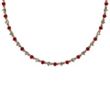 3.48 Ctw SI2/I1 Ruby And Diamond 14K Yellow Gold Necklace