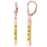14K Solid Rose Gold Leverback Earrings Bar with Natural Peridots