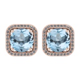 23.34 Ctw I2/I3 Blue Topaz And Diamond 14K Rose Gold Stud Earrings