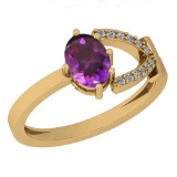 0.82 Ctw Amethyst And Diamond I2/I3 10K Yellow Gold Vintage Style Ring