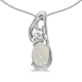 Certified 14k White Gold Oval Opal And Diamond Pendant