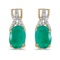 Certified 14k Yellow Gold Oval Emerald And Diamond Earrings