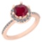 1.52 Ctw VS/SI1 Ruby And Diamond 14K Rose Gold Engagement Halo Ring