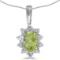 Certified 14k White Gold Oval Peridot And Diamond Pendant