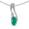 Certified 10k White Gold Oval Emerald And Diamond Wave Pendant 0.17 CTW