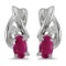 Certified 14k White Gold Oval Ruby And Diamond Earrings 0.38 CTW