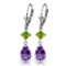 4.5 Carat 14K Solid White Gold Leverback Earrings Amethyst Peridot