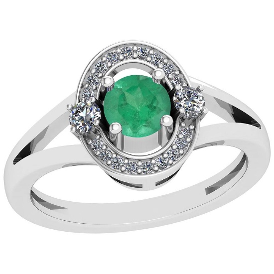 0.74 Ctw Emerald And Diamond I2/I3 14K White Gold Vintage Style Ring