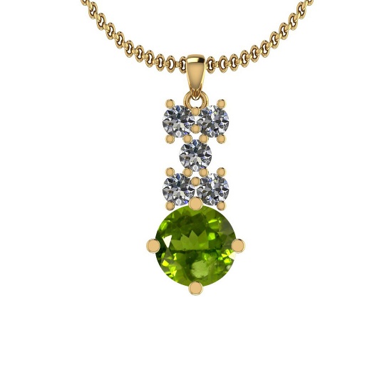 4.00 Ctw Peridot And Diamond I2/I3 14K Yellow Gold Necklace