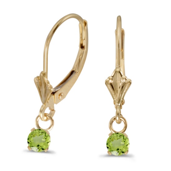 Certified 14k Yellow Gold Round Peridot Lever-back Earrings 0.49 CTW