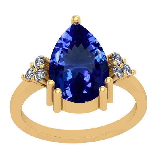 4.39 Ctw VS/SI1 Tanzanite And Diamond 14K Yellow Gold Victorian Style Ring
