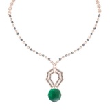 16.77 Ctw VS/SI1 Emerald And Diamond 14k Rose Gold Victorian Style Necklace