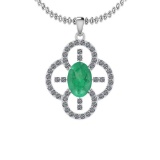 3.68 Ctw Emerald And Diamond I2/I3 14K White Gold Victorian Pendant