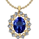 6.13 Ctw VS/SI1 Tanzanite And Diamond 14k Yellow Gold Victorian Style Necklace