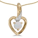 Certified 10k Yellow Gold Round Opal And Diamond Heart Pendant