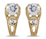 Certified 14k Yellow Gold Round White Topaz And Diamond Earrings