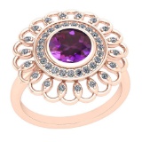 1.49 Ctw Amethyst And Diamond I2/I3 10K Rose Gold Vintage Style Ring