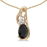 Certified 14k Yellow Gold Oval Onyx And Diamond Pendant