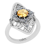 0.82 Ctw I2/I3 Citrine And Diamond 10K White Gold Filigree Anniversary Ring