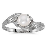 Certified 14k White Gold Pearl And Diamond Ring