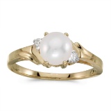 Certified 14k Yellow Gold Pearl And Diamond Ring 0.04 CTW