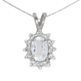 Certified 10k White Gold Oval White Topaz And Diamond Pendant