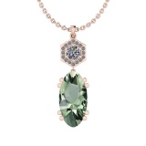 Certified 10.07 Ctw Green Amethyst And Diamond I1/I2 10K Rose Gold Pendant