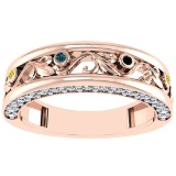 0.49 Ctw I2/I3 Treated Fancy yellow,Blue,Black, And White Diamond 14K Rose Gold Filigree Style Band