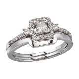 Certified 14K White Gold Princess Diamond Band Ring Set