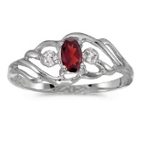 Certified 14k White Gold Oval Garnet And Diamond Ring