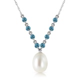 5 Carat 14K Solid White Gold Necklace Natural Blue Topaz pearl