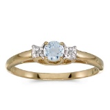 Certified 10k Yellow Gold Round Aquamarine And Diamond Ring