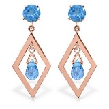 2.4 CTW 14K Solid Rose Gold Blue Topaz Dangling Earrings