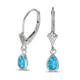 Certified 14k White Gold Pear Blue Topaz Bezel Lever-back Earrings